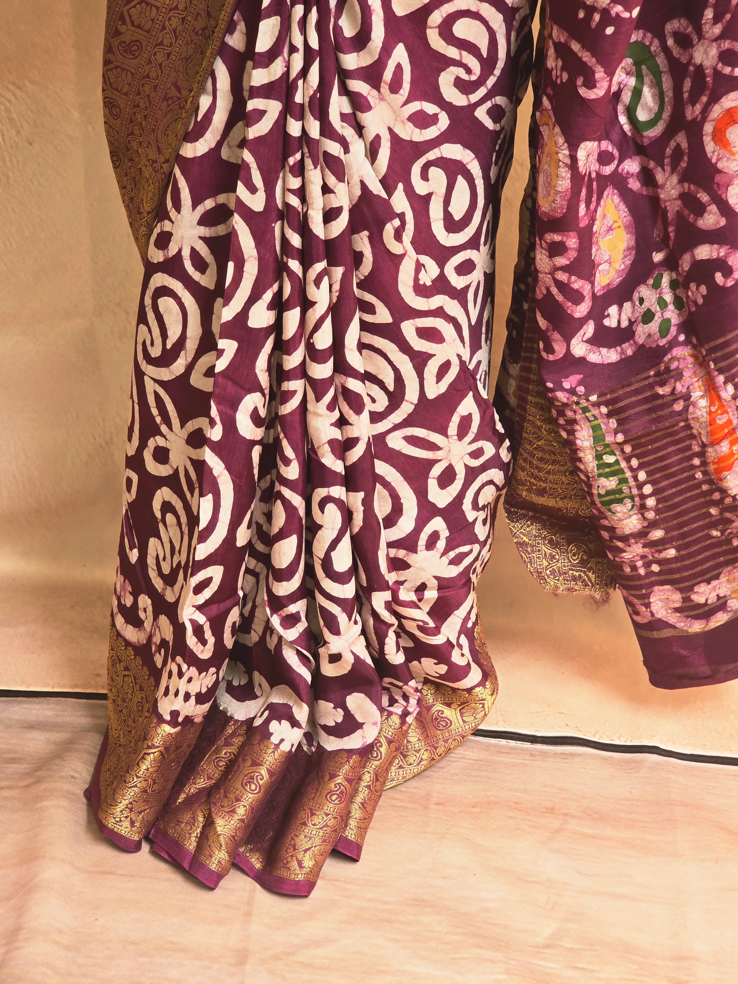 Batik Print Brown Dola Silk Sare