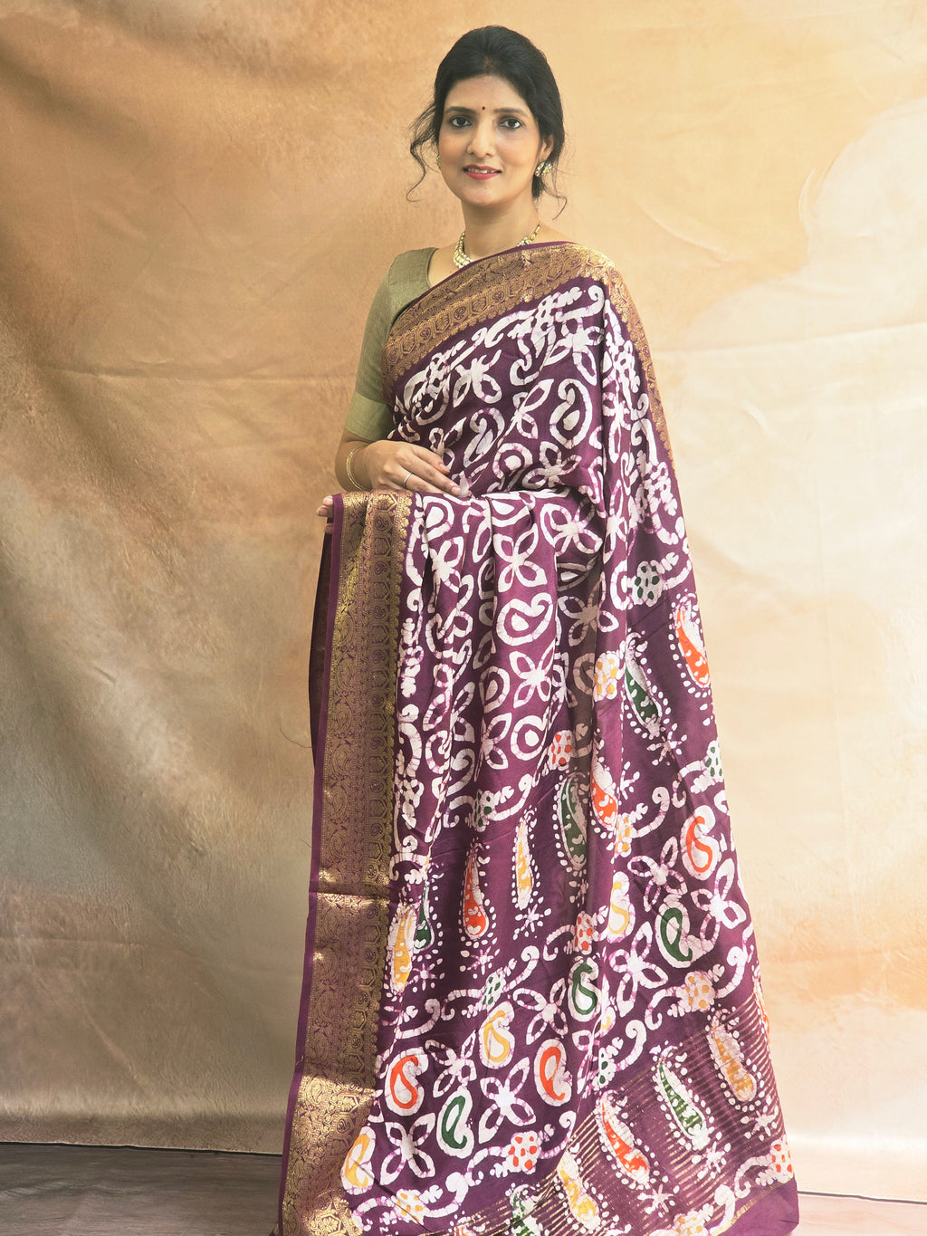 Batik Print Brown Dola Silk Sare