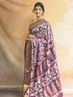 Batik Print Brown Dola Silk Sare