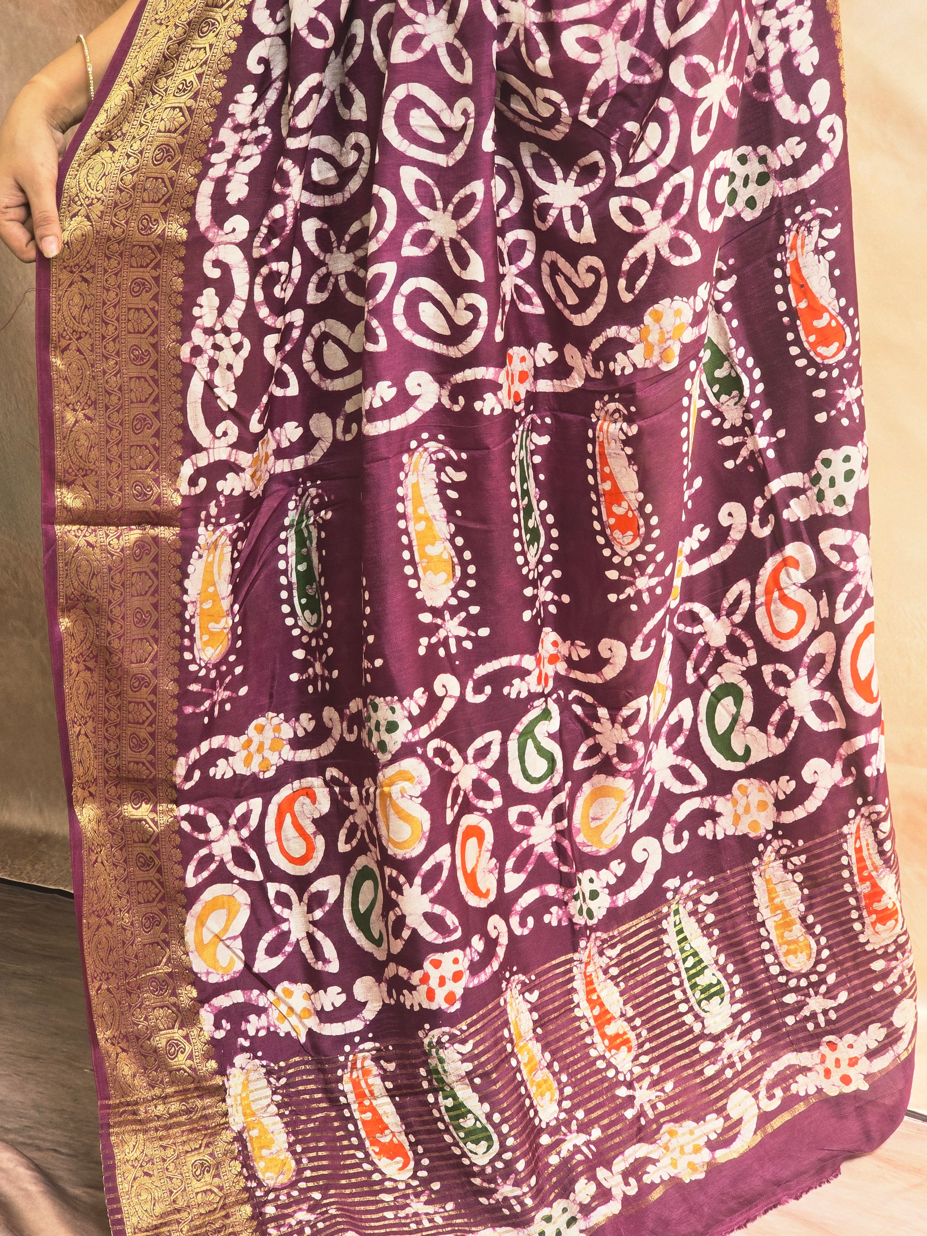 Batik Print Brown Dola Silk Sare
