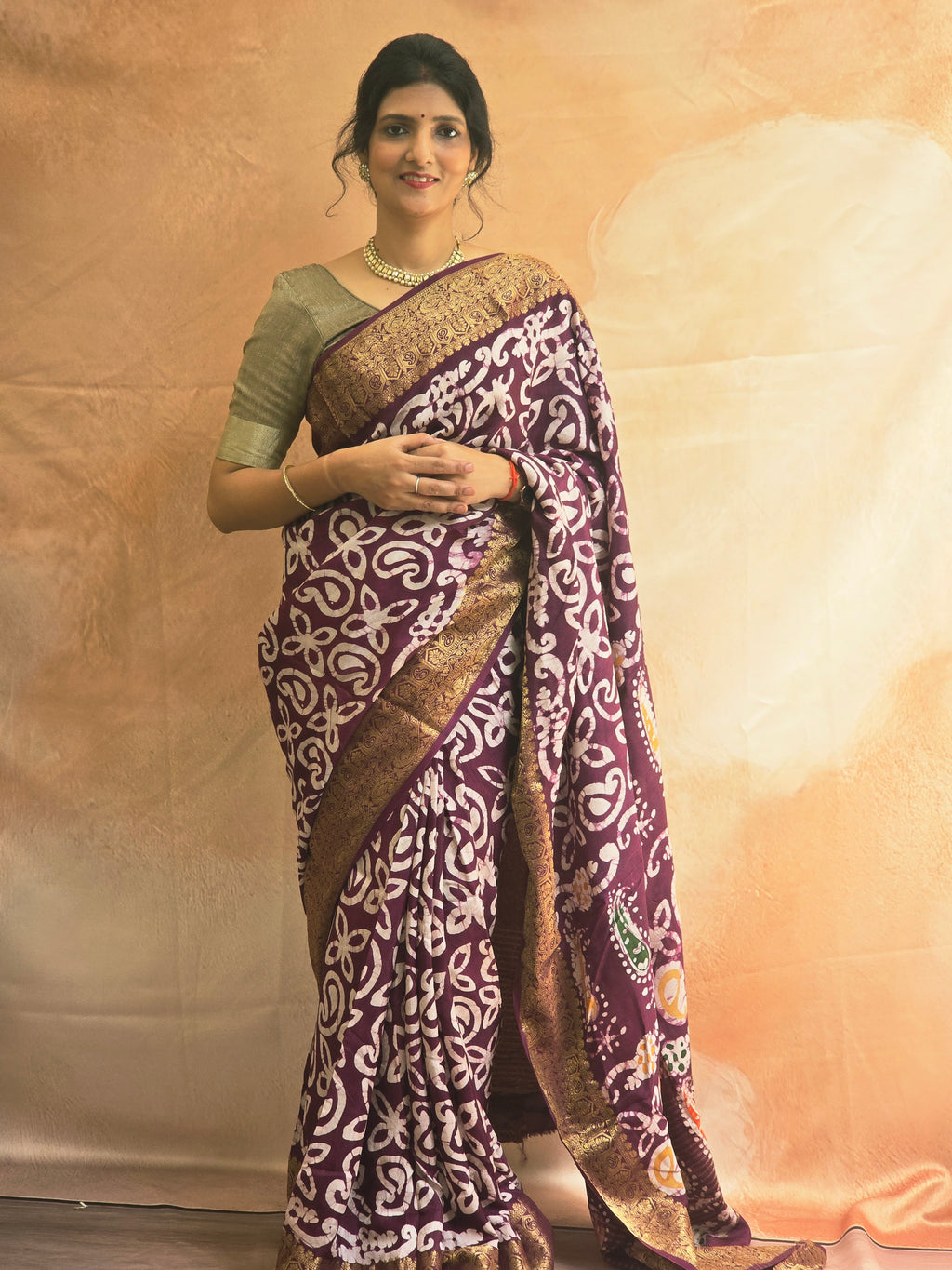 Batik Print Brown Dola Silk Sare