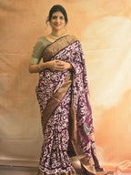 Batik Print Brown Dola Silk Sare