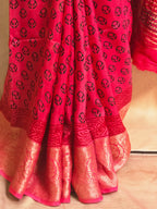 Bagh Dola Silk Saree Pink
