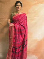 Bagh Dola Silk Saree Pink