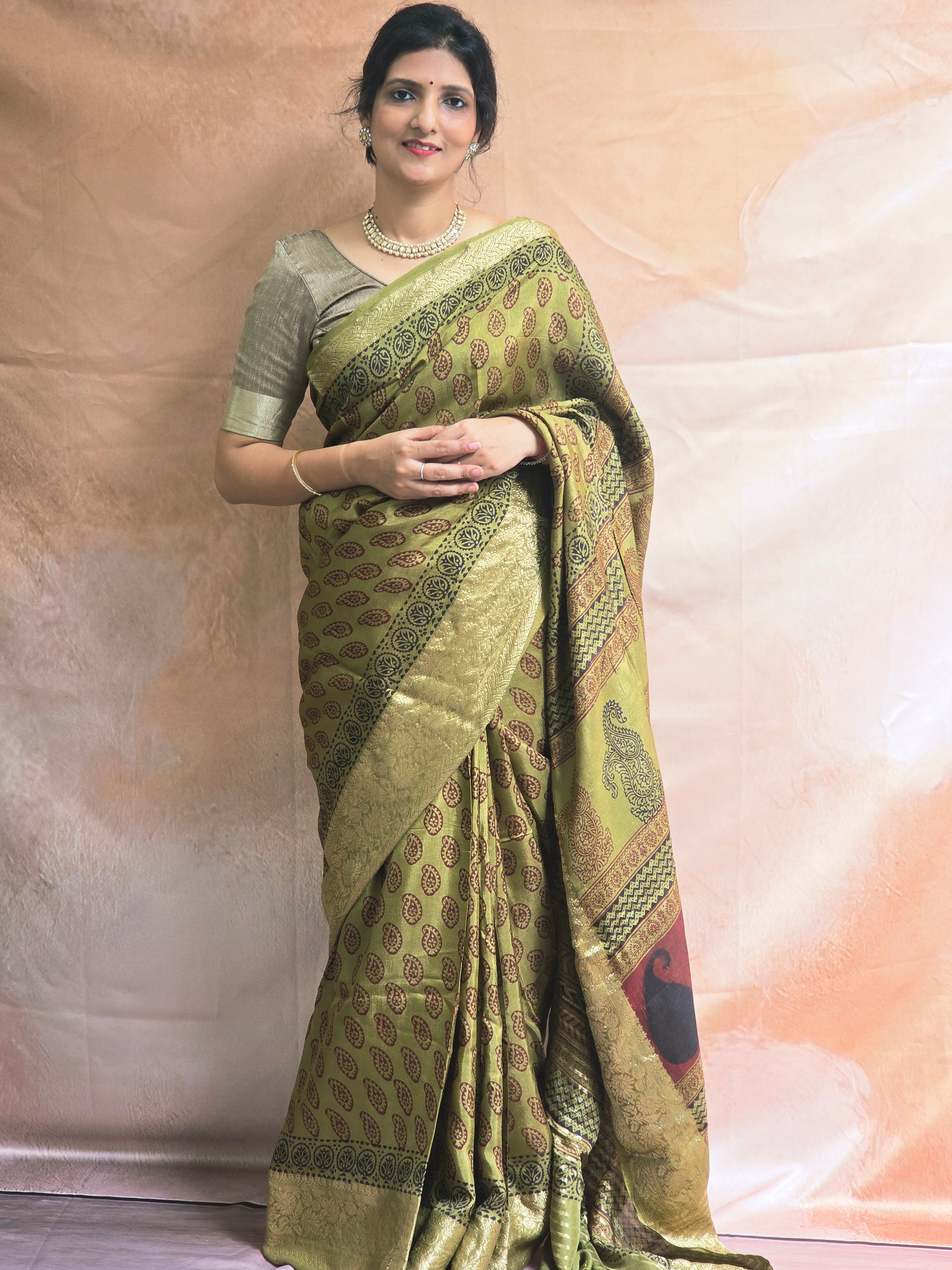Bagh Hand Block Printed Dola Silk Saree