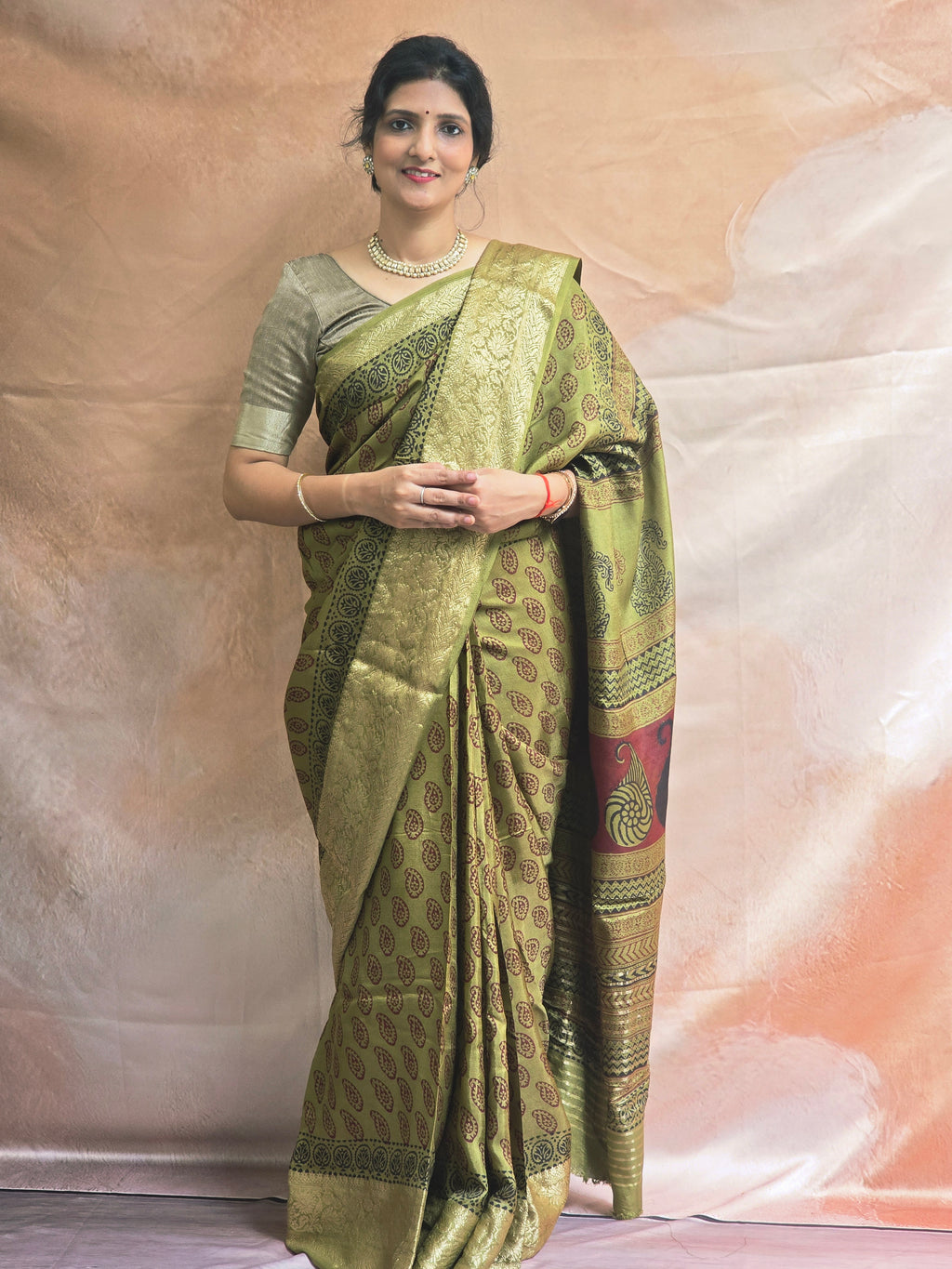 Bagh Hand Block Printed Dola Silk Saree