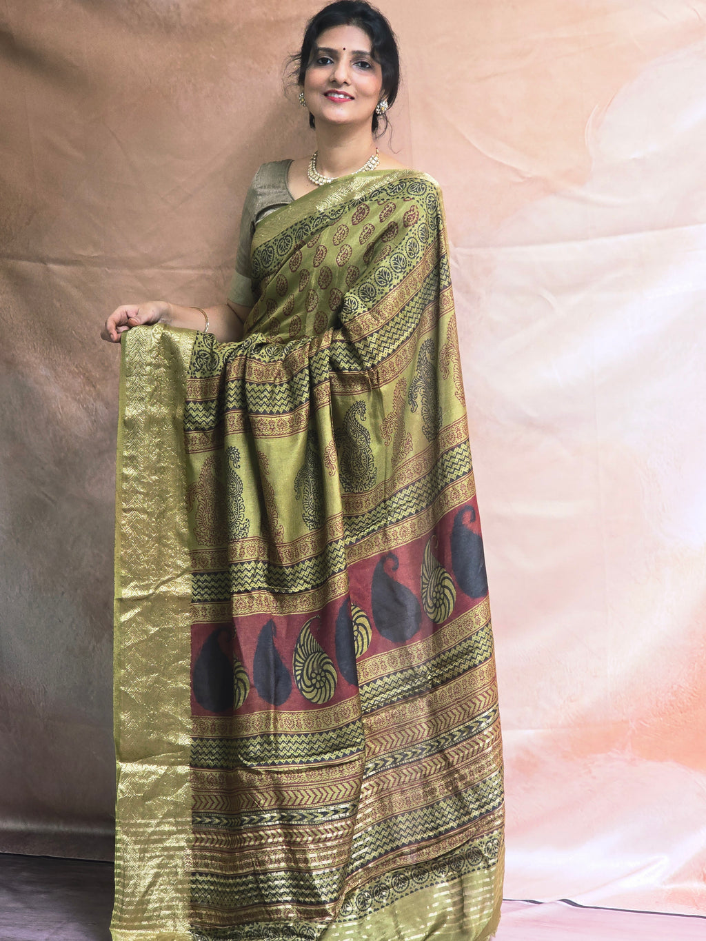 Bagh Hand Block Printed Dola Silk Saree