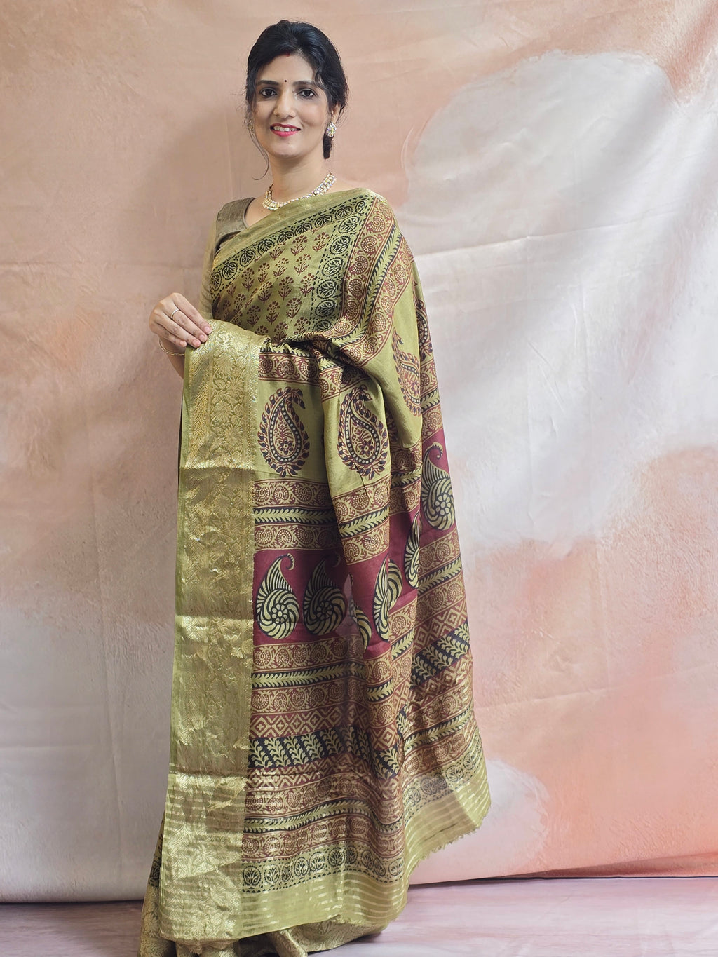 Bagh Hand Block Printed Dola Silk Saree