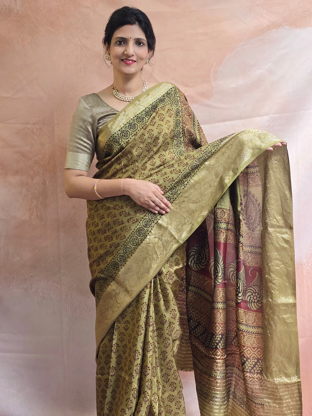 Bagh Hand Block Printed Dola Silk Saree