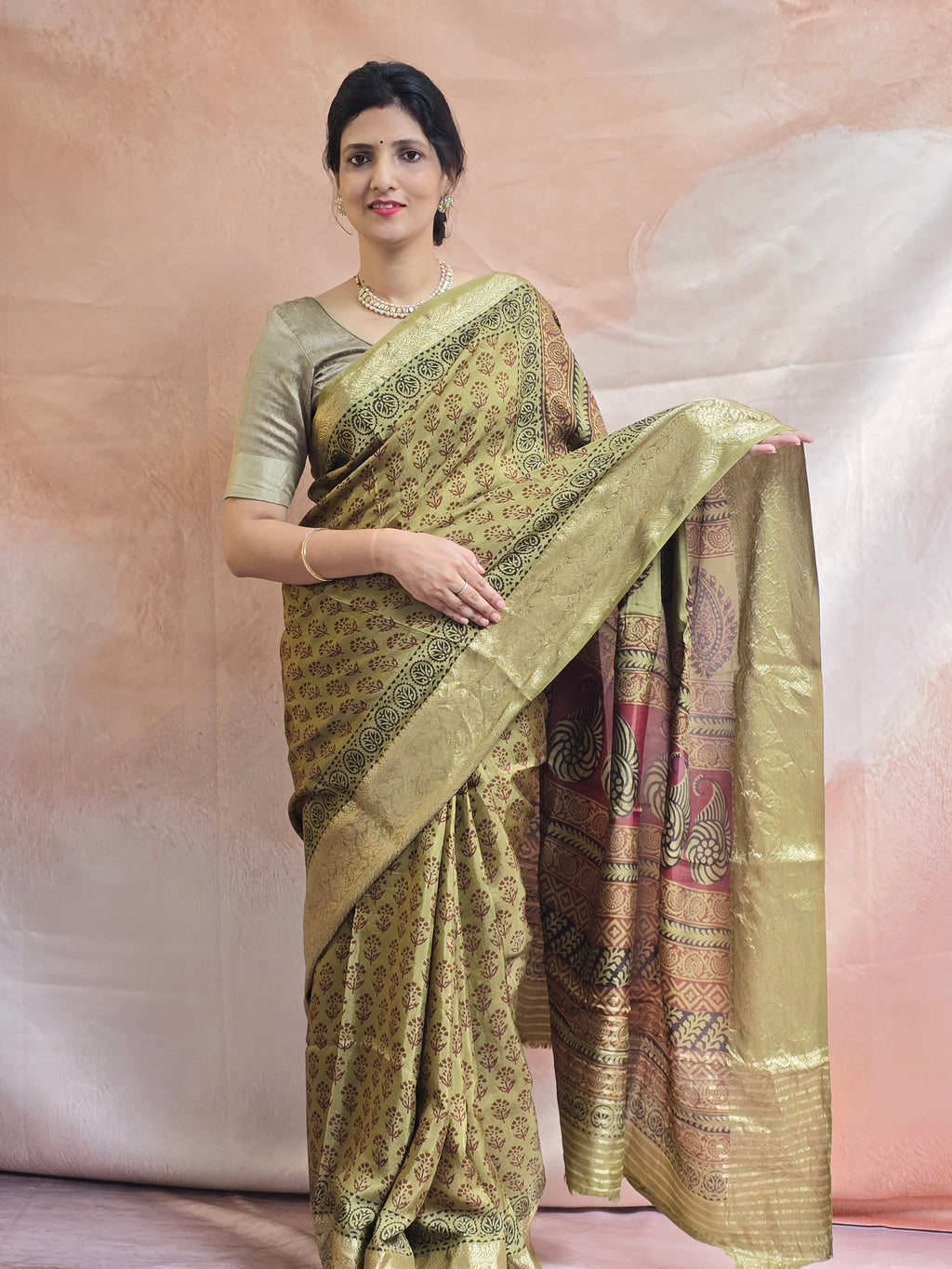 Bagh Hand Block Printed Dola Silk Saree