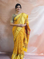Bagh Hand Block Printed Dola Silk Saree | Yellow