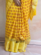 Bagh Hand Block Printed Dola Silk Saree | Yellow