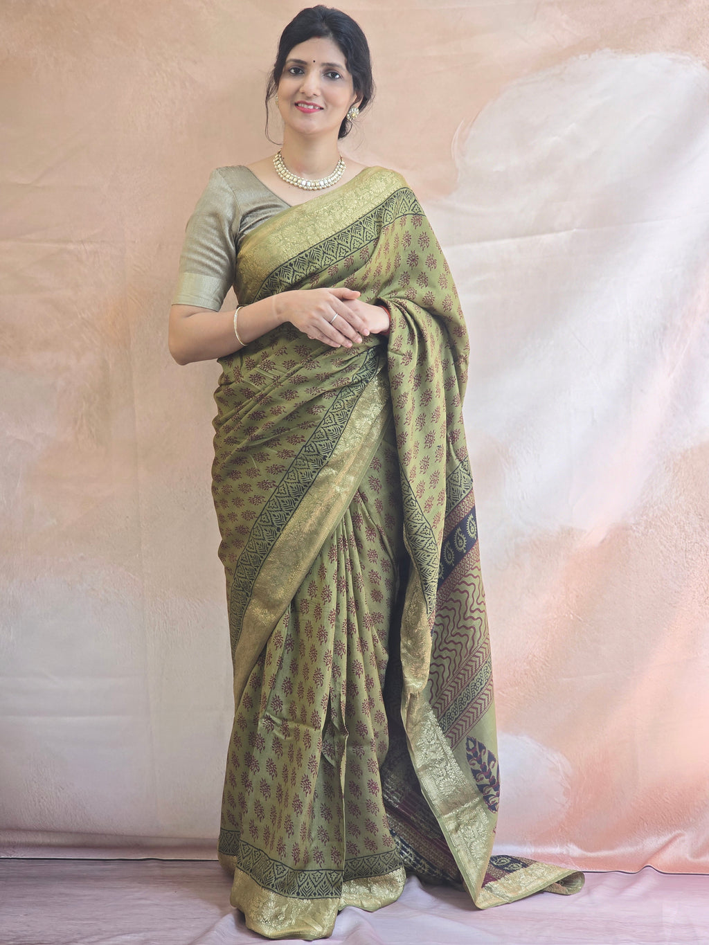 Bagh Hand Block Printed Dola Silk Saree
