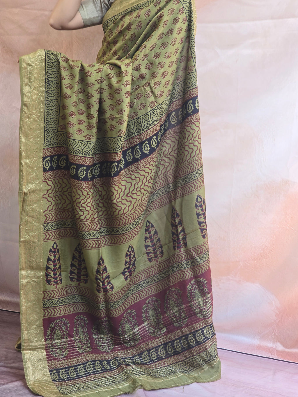 Bagh Hand Block Printed Dola Silk Saree