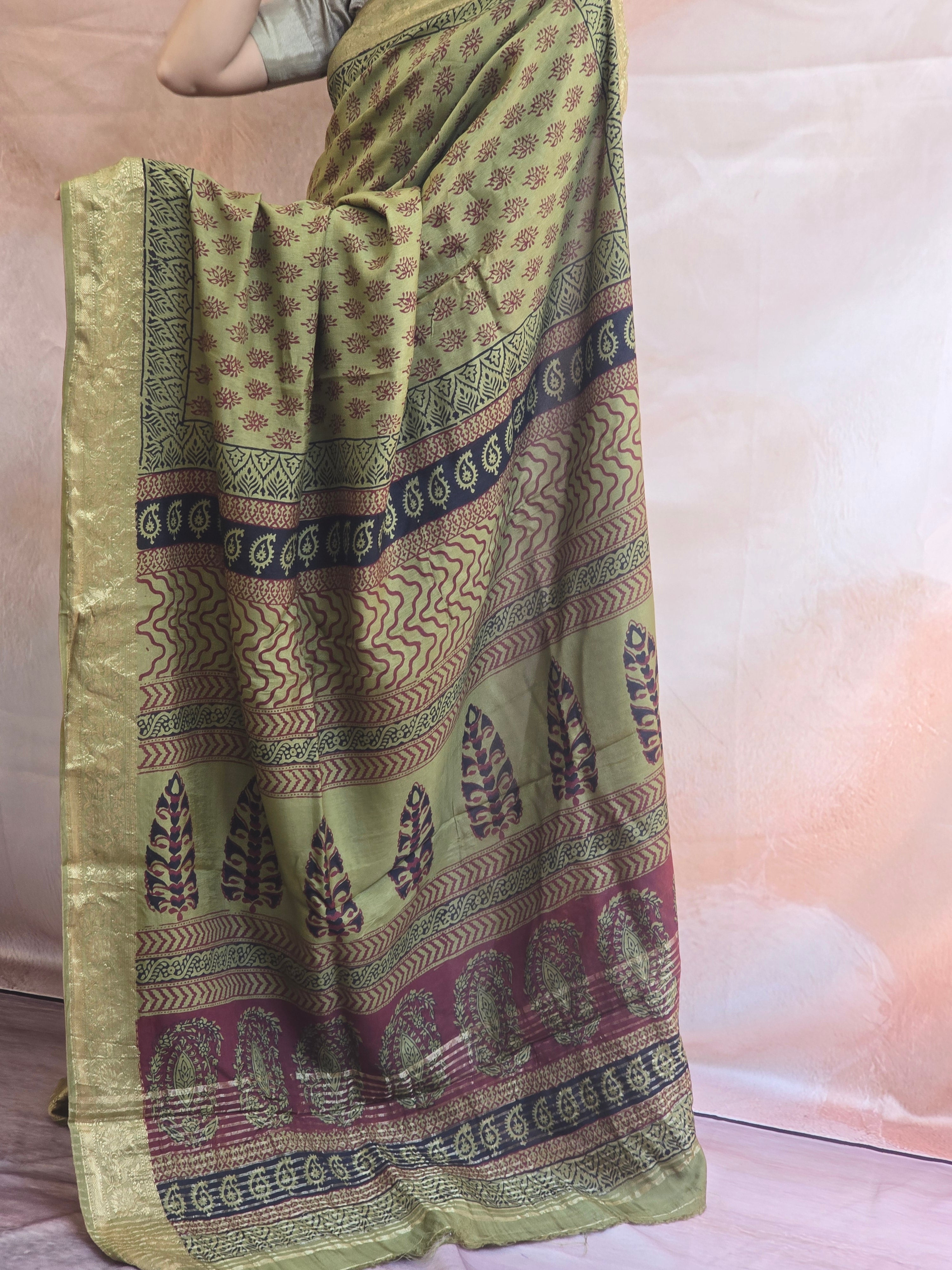 Bagh Hand Block Printed Dola Silk Saree