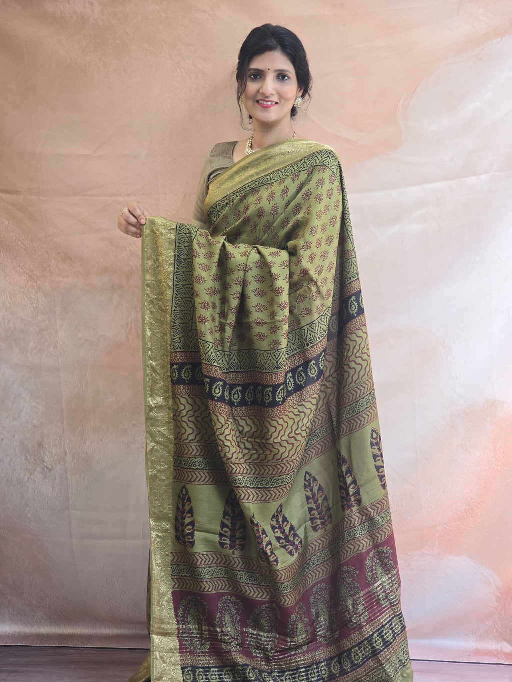 Bagh Hand Block Printed Dola Silk Saree