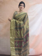 Bagh Hand Block Printed Dola Silk Saree | Mehandi Green