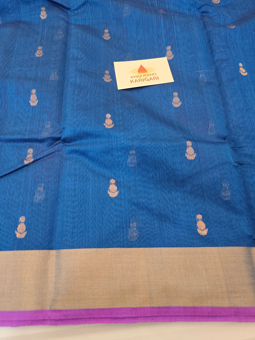 Pure Handwoven Chanderi Small Motifs - Blue