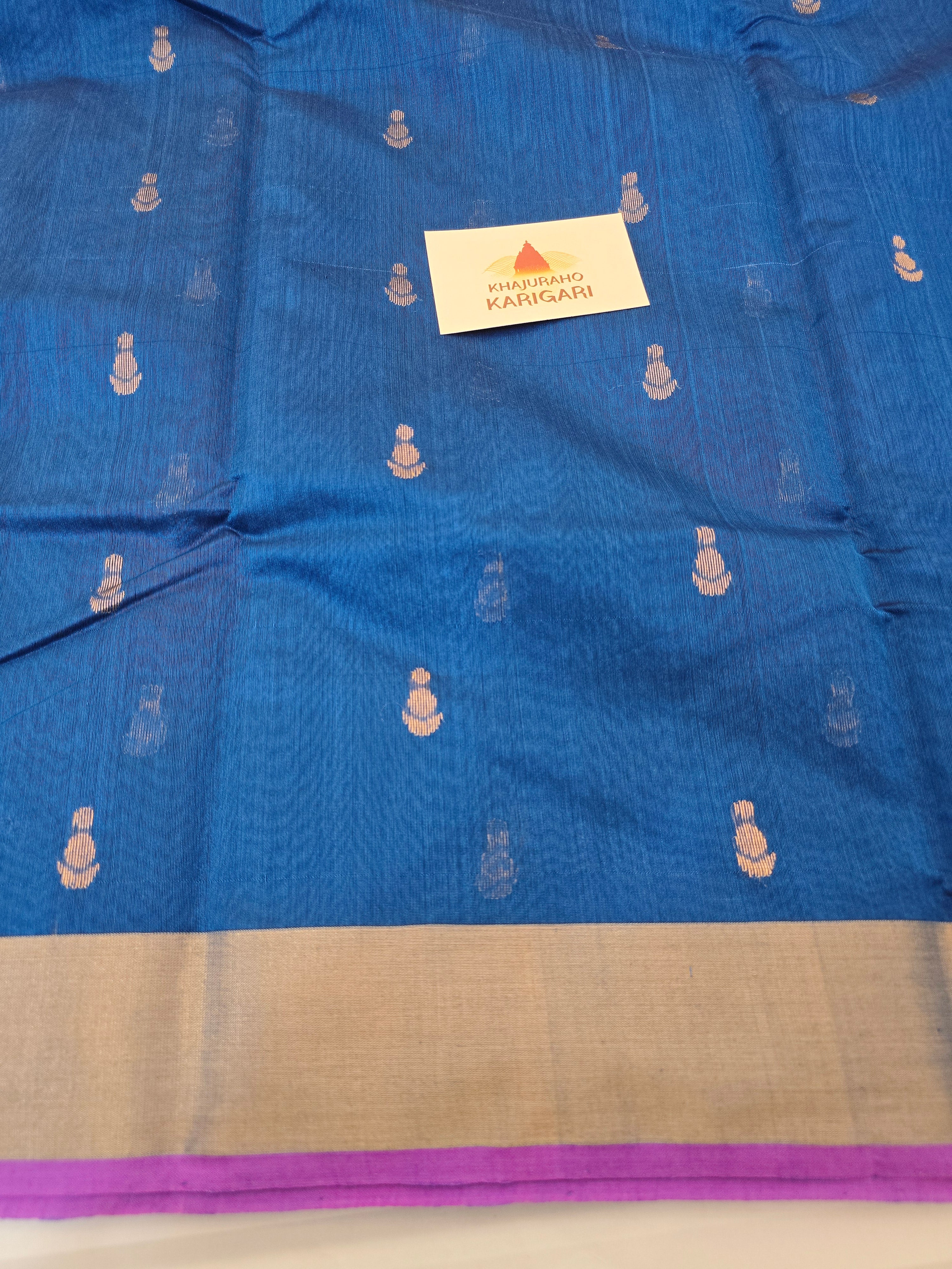 Pure Handwoven Chanderi Small Motifs - Blue