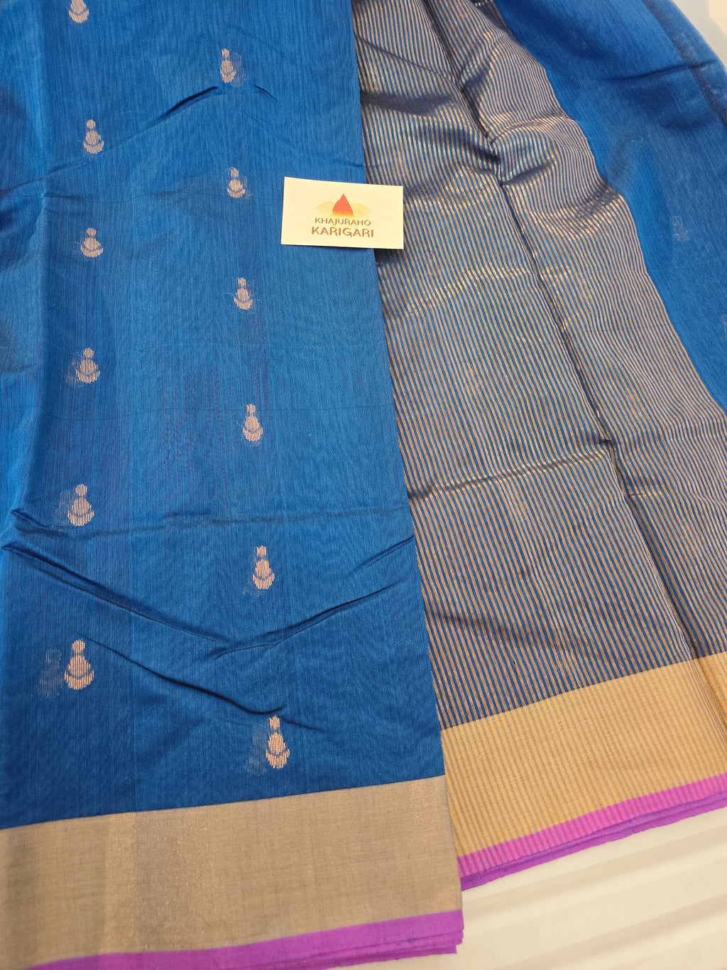 Pure Handwoven Chanderi Small Motifs - Blue