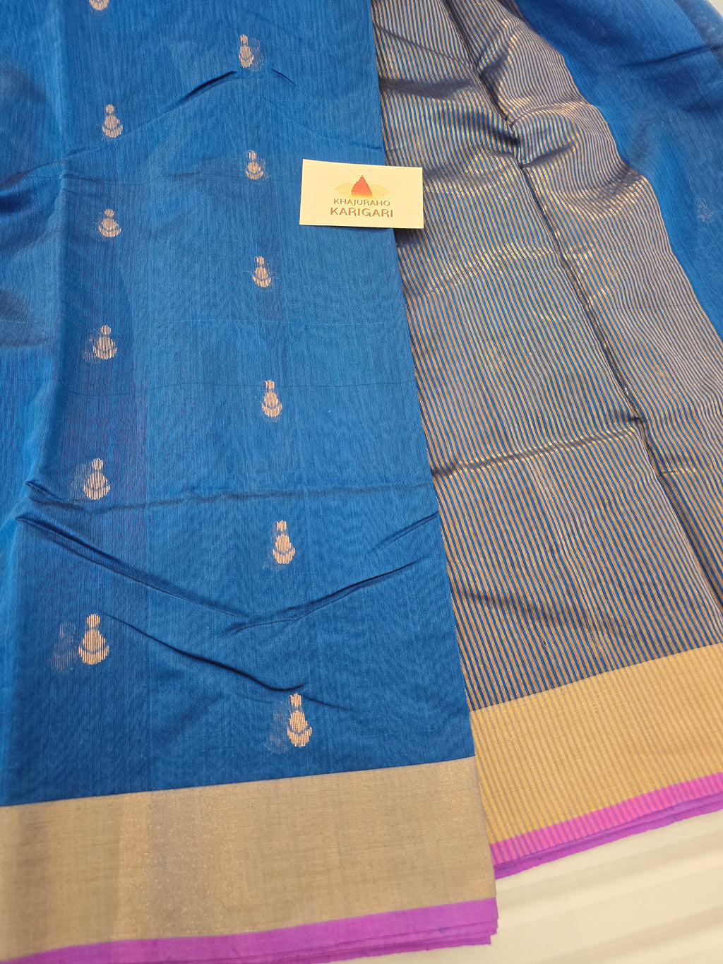Pure Handwoven Chanderi Small Motifs - Blue