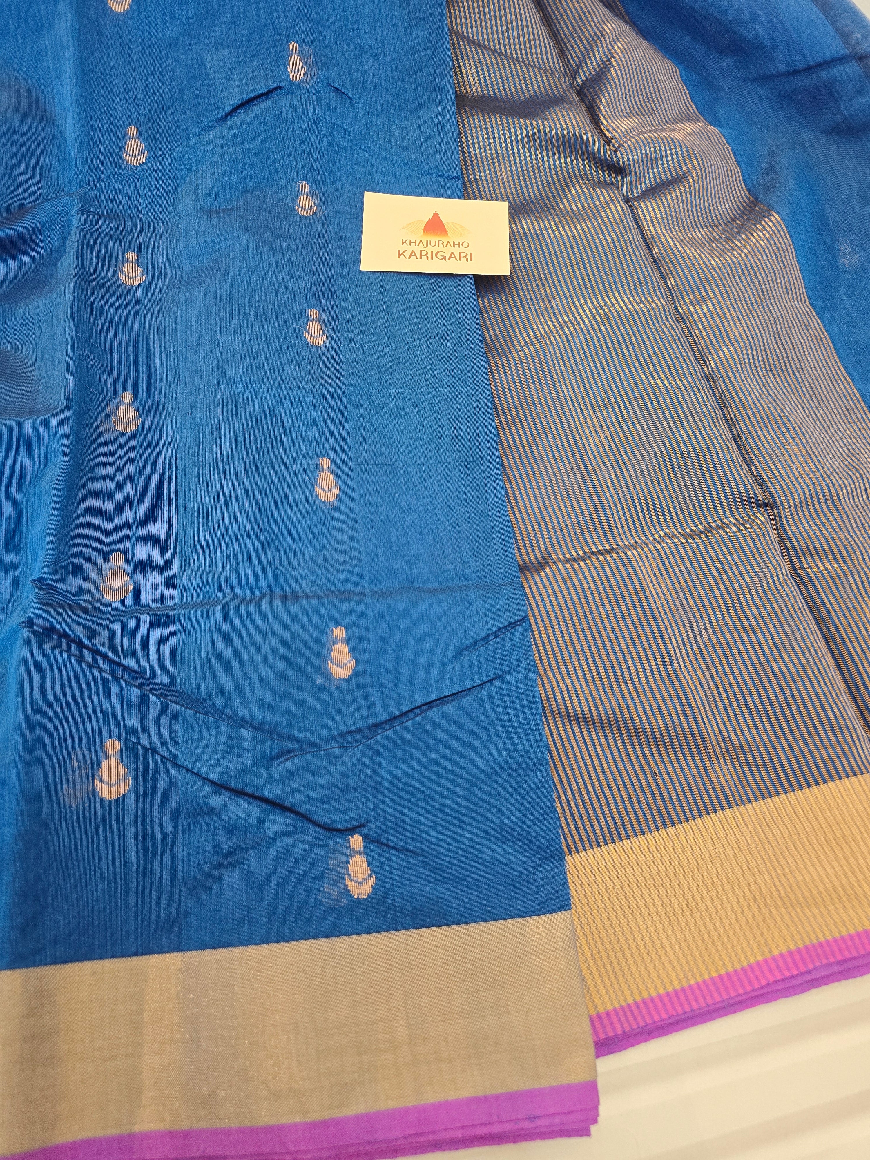 Pure Handwoven Chanderi Small Motifs - Blue