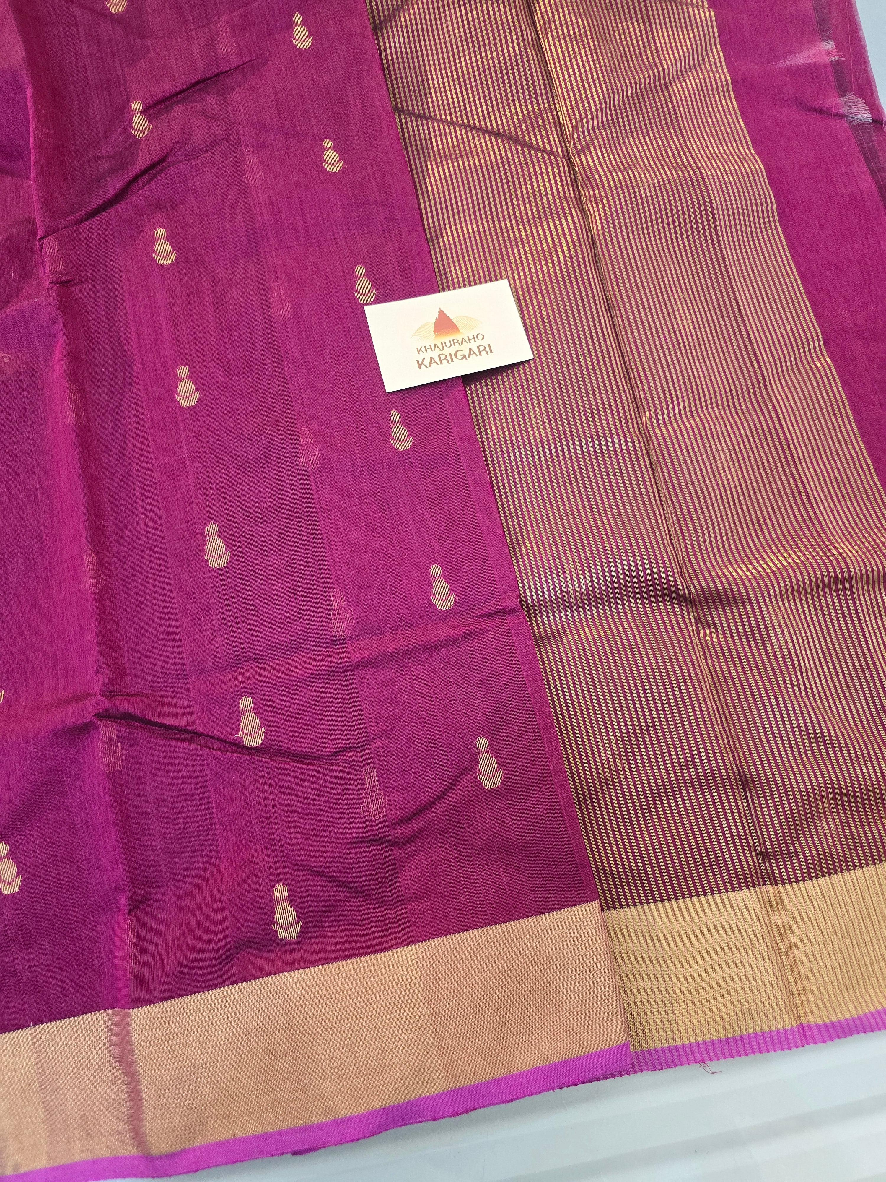 Pure Handwoven Chanderi Small Motifs - Magenta