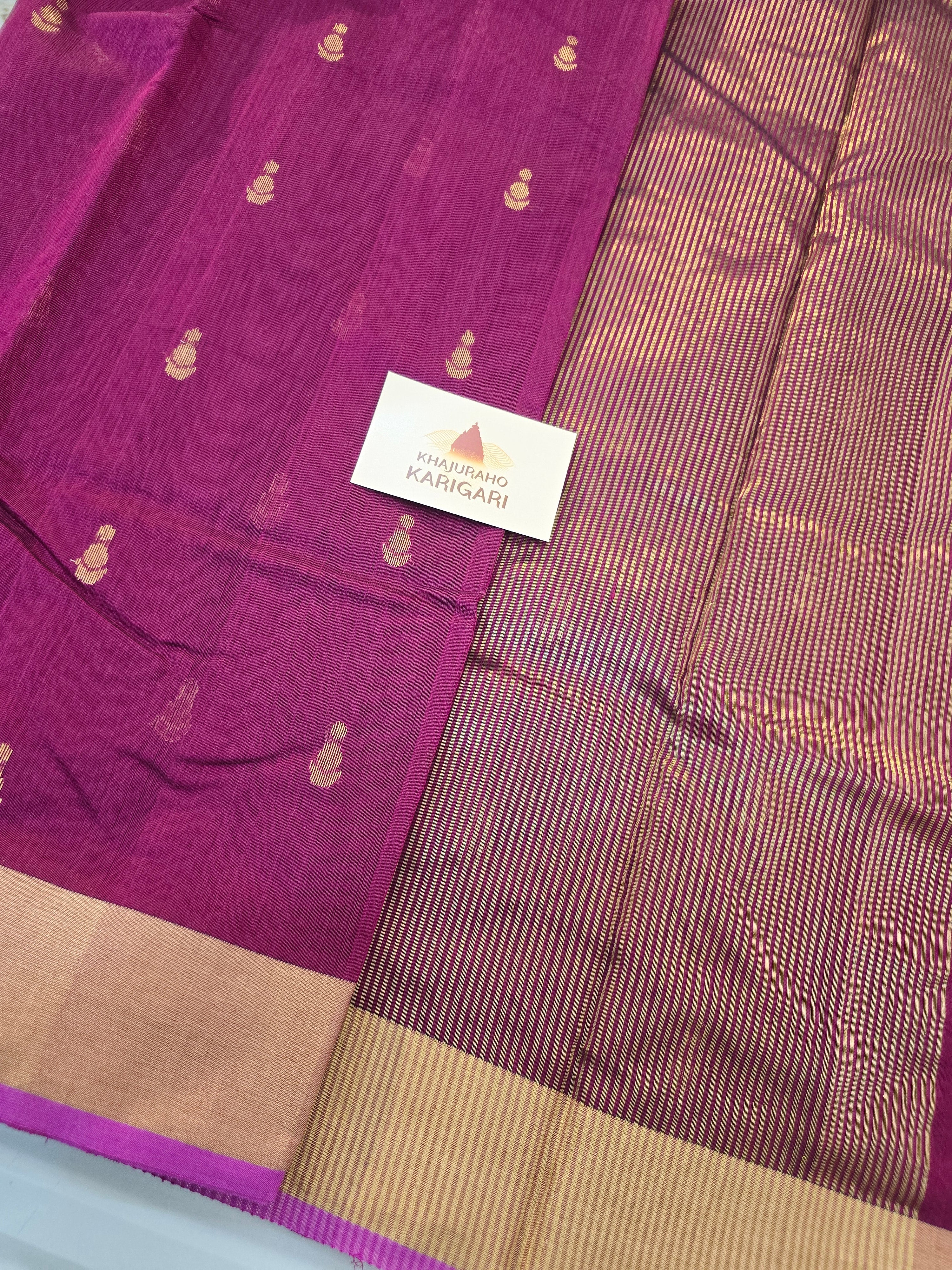 Pure Handwoven Chanderi Small Motifs - Magenta