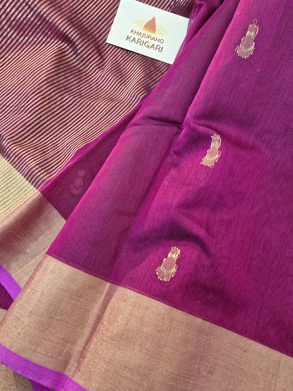 Pure Handwoven Chanderi Small Motifs - Magenta