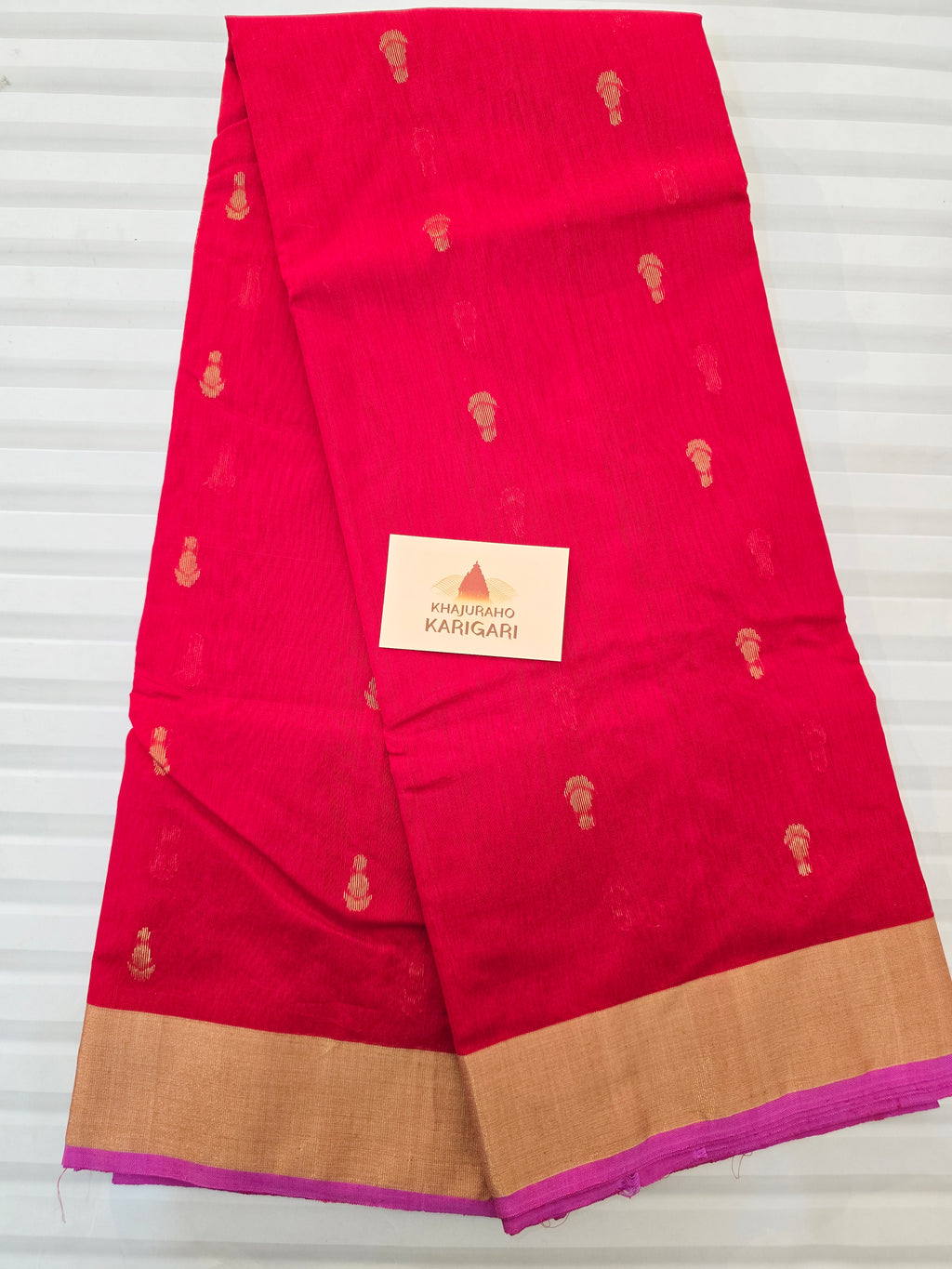 Pure Handwoven Chanderi Small Motifs - Red