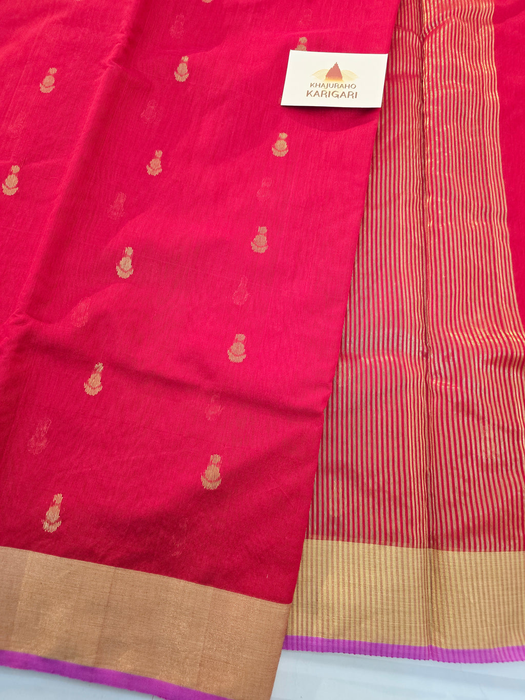 Pure Handwoven Chanderi Small Motifs - Red