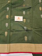 Pure Handwoven Chanderi Floral Motifs - Mehandi Green