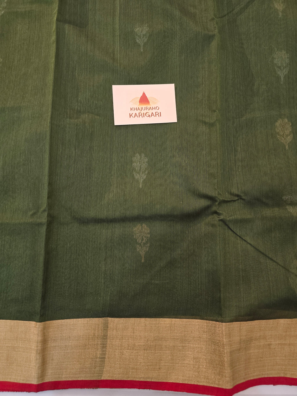 Pure Handwoven Chanderi Floral Motifs - Mehandi Green