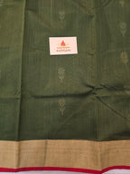 Pure Handwoven Chanderi Floral Motifs - Mehandi Green