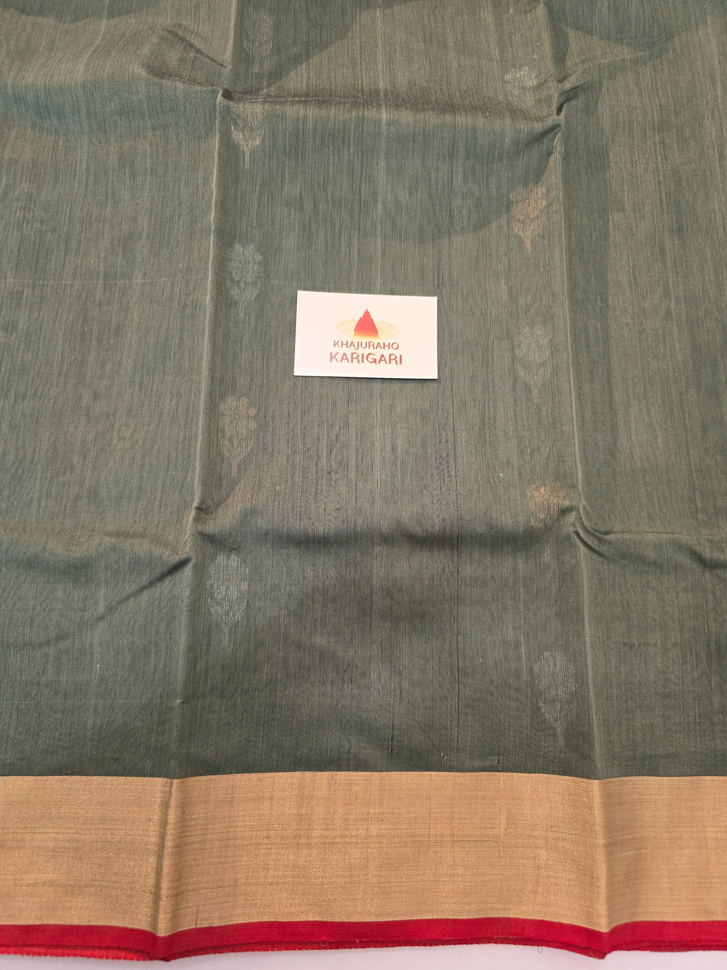 Pure Handwoven Chanderi Floral Motifs - Olive Green