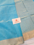 Pure Handwoven Chanderi Tissue Saree - Light Blue