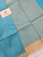 Pure Handwoven Chanderi Tissue Saree - Light Blue
