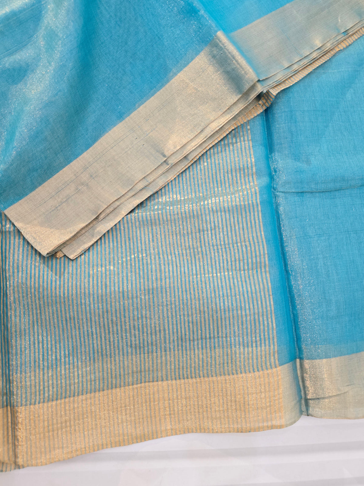Pure Handwoven Chanderi Tissue Saree - Light Blue