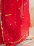Pure Handwoven Chanderi Small Motifs Narrow Zari Border - Red