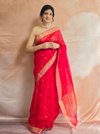 Pure Handwoven Chanderi Small Motifs - Red