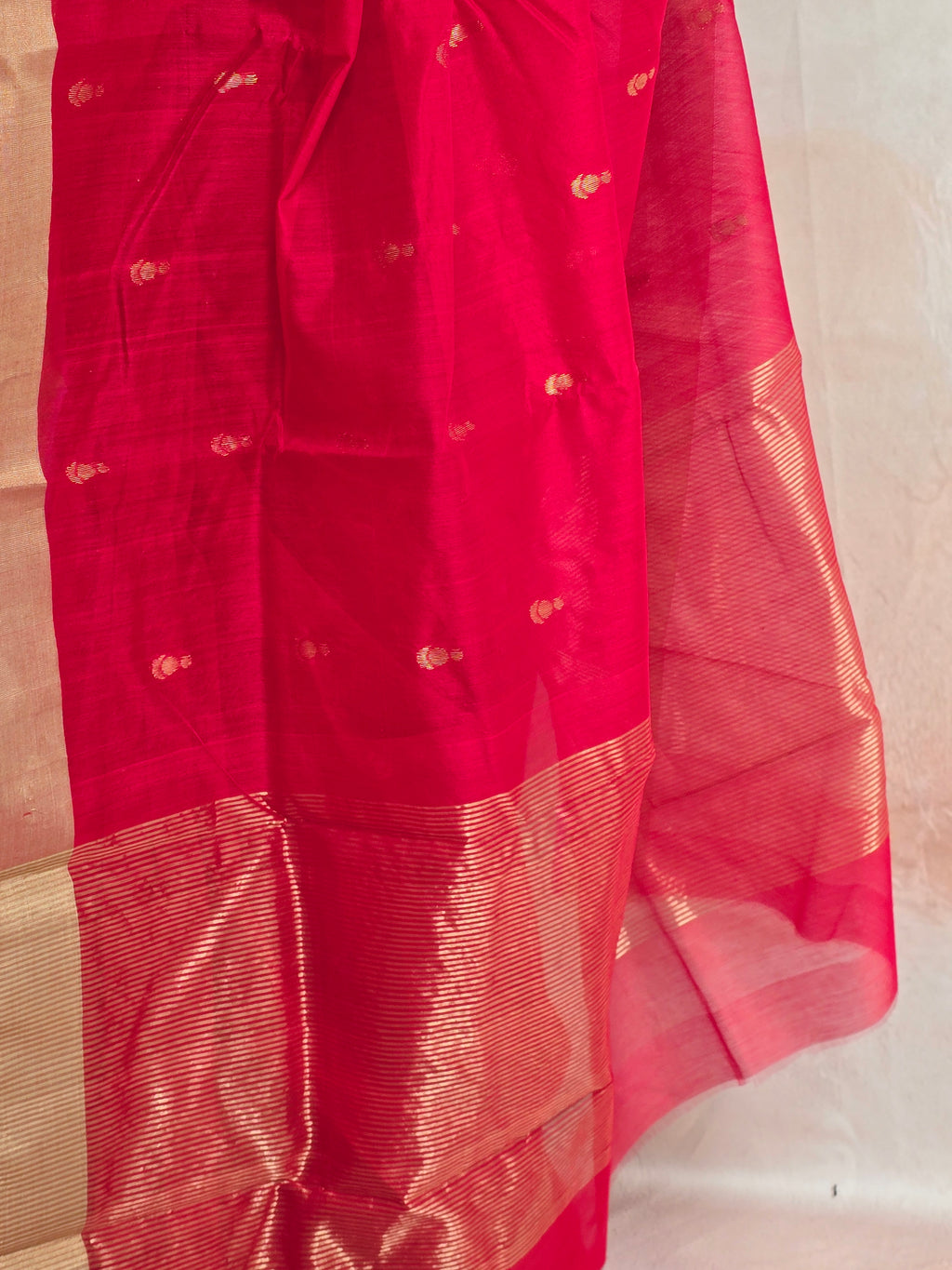 Pure Handwoven Chanderi Small Motifs - Red