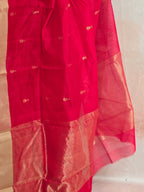 Pure Handwoven Chanderi Small Motifs - Red