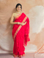Pure Handwoven Chanderi Small Motifs - Red