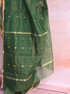 Pure Handwoven Chanderi Small Motifs Narrow Zari Border - Green