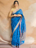 Pure Handwoven Chanderi Small Motifs - Blue