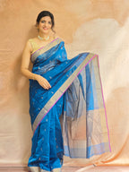Pure Handwoven Chanderi Small Motifs - Blue