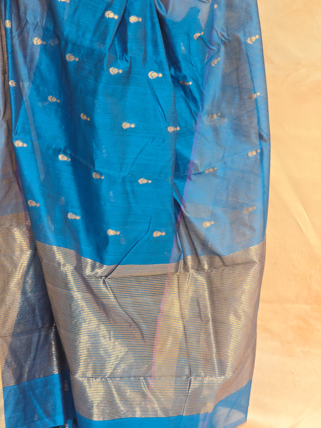 Pure Handwoven Chanderi Small Motifs - Blue