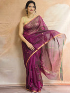 Pure Handloom Chanderi Silk Cotton Saree Narrow zari border Small Motifs - Purple