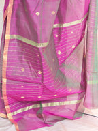 Pure Handloom Chanderi Silk Cotton Saree Narrow zari border Small Motifs - Purple