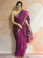 Pure Handloom Chanderi Silk Cotton Saree Narrow zari border Small Motifs - Purple